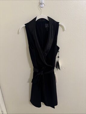 Adrianna Papell Black Satin Wrap Dress